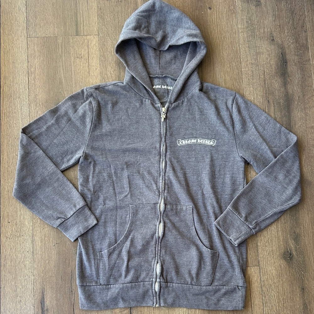 Chrome Hearts Charcoal Gray Zip Hoodie with Chest Logo ! Small